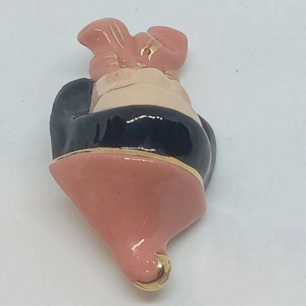 * vintage MCM ceramic pink & gold Elf Pixie Girl pin brooch